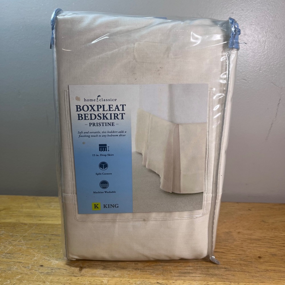 Home Classics Pristine Box Pleat Bedskirt King 15in Drop Split Corners Cream New